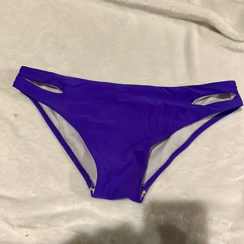 Top melon purple ish neon blue low waisted bathing suit bottoms
